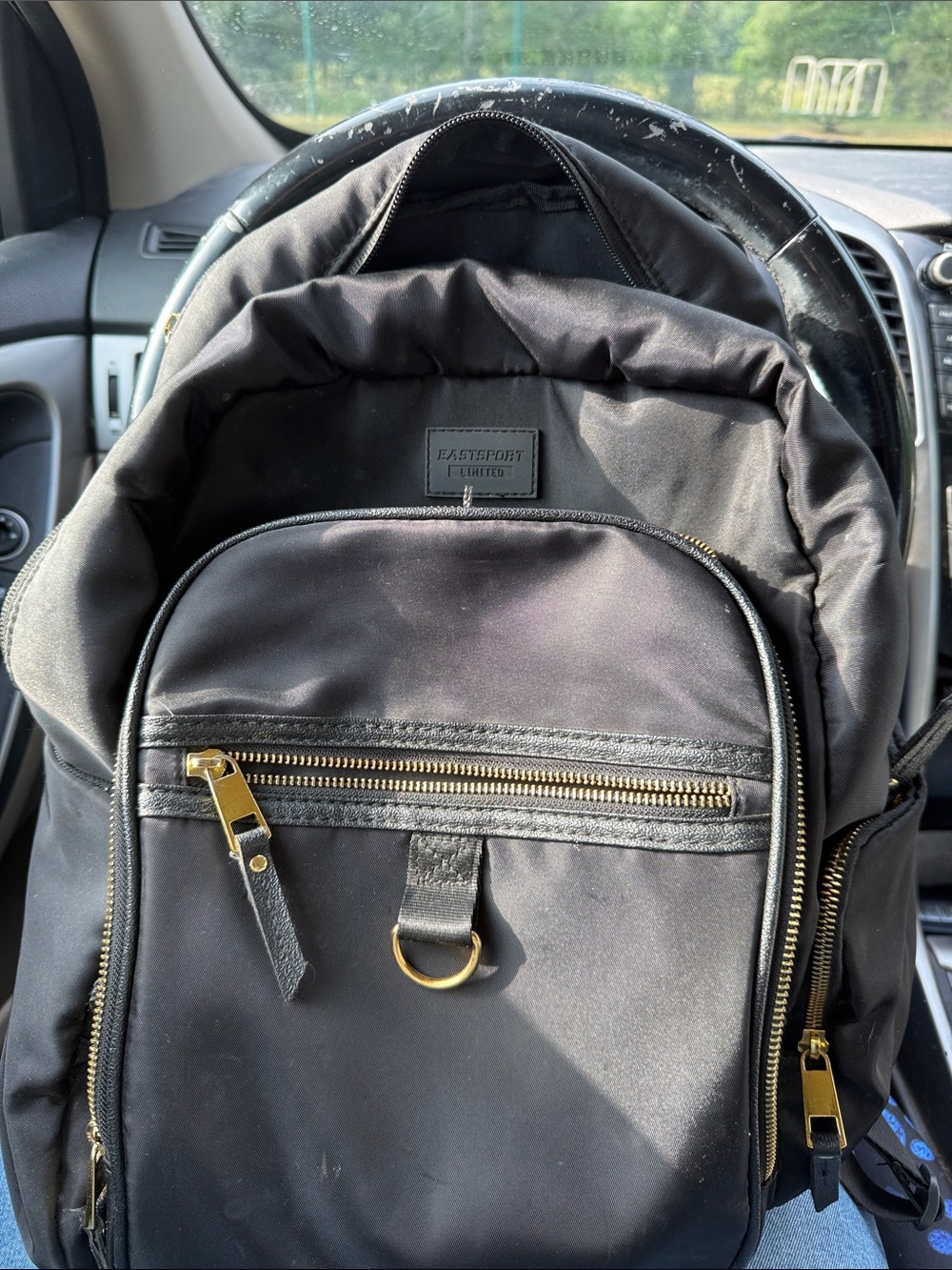 Black Backpack with Gold Hardware
